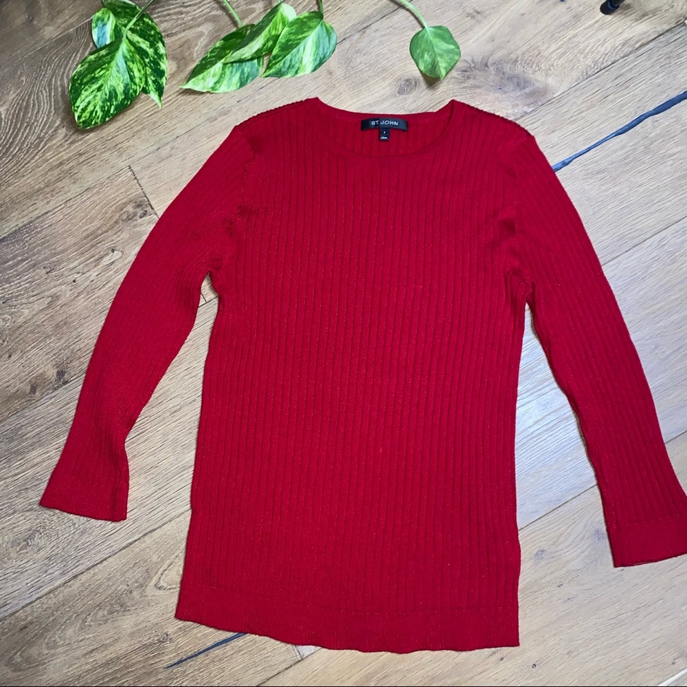 St. John Ribbed Sweater 3/4 sleeve